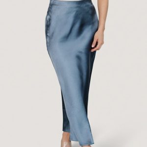 Celeste Satin Midi Skirt | Steel Blue