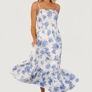 Cherie Jacquard Dress | Off White + Blue Floral