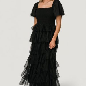 Cherise Tulle Tiered Dress | Black