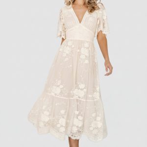Clarisa Lace Midi Dress | Vintage Cream