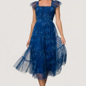 Clementine Tulle Midi Dress | Cobalt