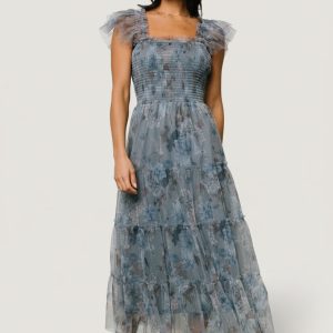 Clementine Tulle Midi Dress | Dusty Blue Floral