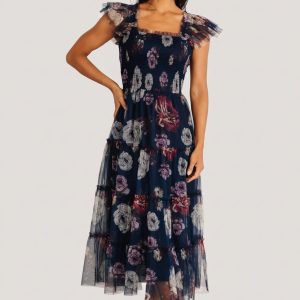 Clementine Tulle Midi Dress | Navy Floral