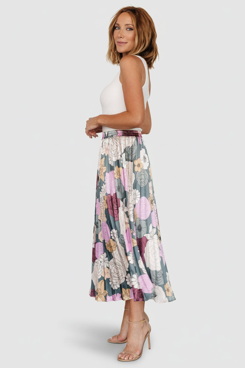 Cori Pleated Skirt | Vintage Teal Floral - Image 6