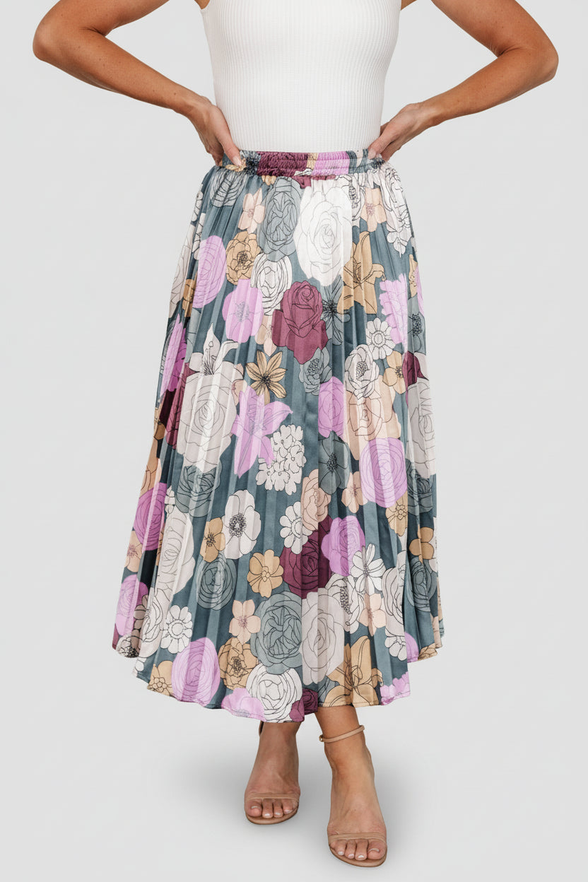 Cori Pleated Skirt | Vintage Teal Floral