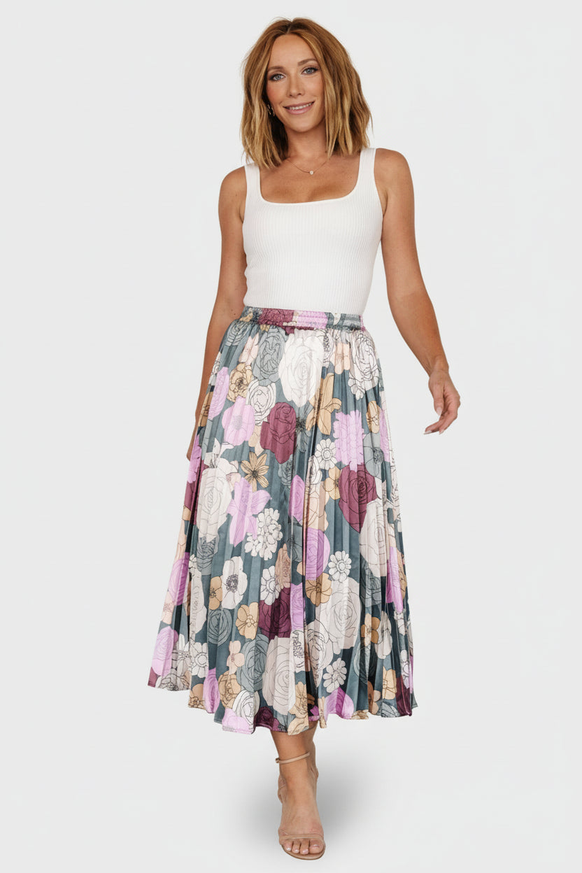 Cori Pleated Skirt | Vintage Teal Floral - Image 2