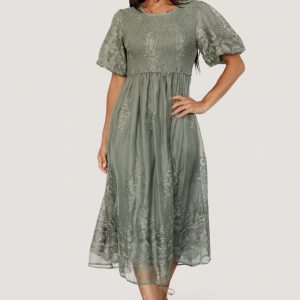 Corrine Embroidered Midi Dress | Deep Sage