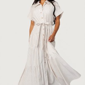 Covey Button Up Maxi Dress | Cream Stripe
