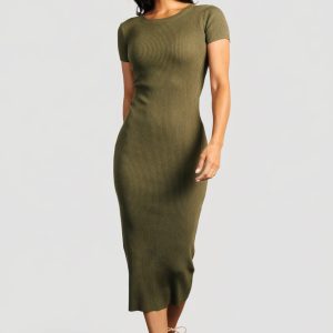 Dana Ribbed Midi Dress | Olive