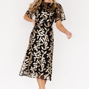 Deanna Sequin Midi Dress | Black + Gold