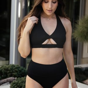 Del Mar Ribbed Bikini Bottom | Black