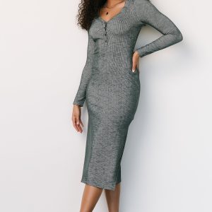 Denver Ribbed Midi Dress | Heathered Jade