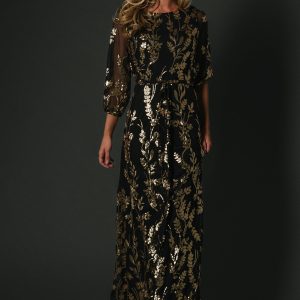 Destiny Sequin Maxi Dress | Black + Gold