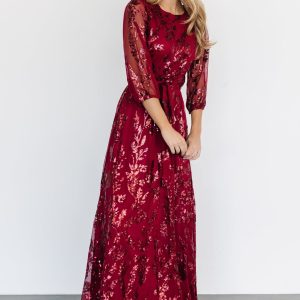 Destiny Sequin Maxi Dress | Wine