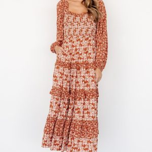 Dynah Tiered Dress | Rust +Cream Floral