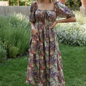 Eden Midi Dress | Black Multi Print
