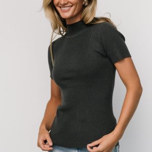 Edie Mock Neck Top | Deep Slate Blue