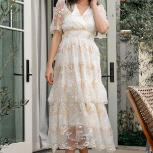 Eleanor Embroidered Midi Dress | Cream Floral