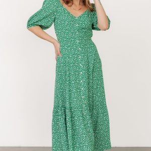 Elisabeth Button Dress | Green Floral