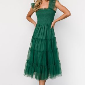Emma Smocked Tulle Dress | Emerald