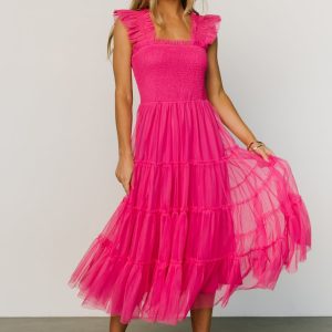 Emma Smocked Tulle Dress | Hot Pink