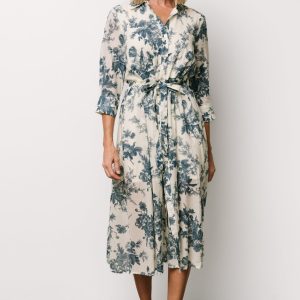 Eunice Button Midi Dress | Ivory + Blue Floral