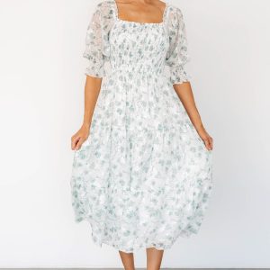 Fabian Jacquard Midi Dress | Off White + Sage Floral