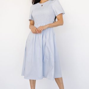 Farrah Smocked Midi Dress | Light Blue