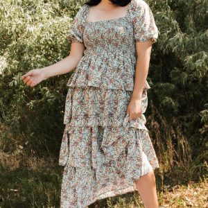 Felicia Tiered Maxi Dress | Green Multi