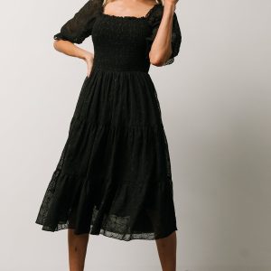 Hazel Eyelet Midi Dress | Black