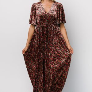 Irina Velvet Maxi Dress | Black Multi Floral
