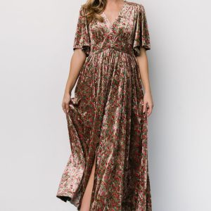 Irina Velvet Maxi Dress | Green Multi Floral