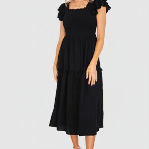 Jacie Smocked Midi Dress | Black