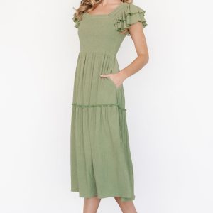 Jacie Smocked Midi Dress | Sage