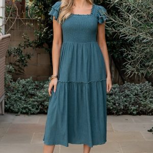 Jacie Smocked Midi Dress | Vintage Teal