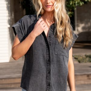 Jaye Button Top | Washed Black