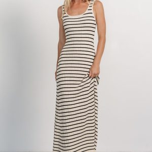 Jesse Ribbed Tank Maxi Dress | Ivory + Black