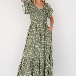 Joanie Smocked Dress | Green Floral