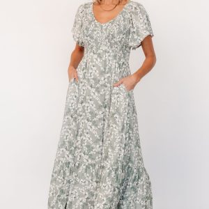 Joanie Smocked Dress | Sage + Off White Floral