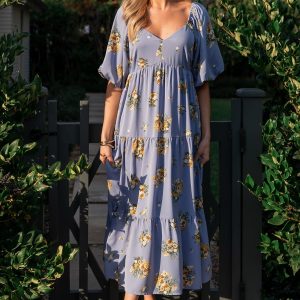 Judith Dress | Blue + Golden Floral