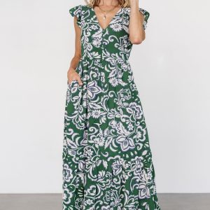 Kaia Button Maxi Dress | Green Print