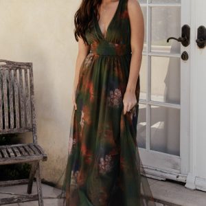 Kamila Tulle Maxi Dress | Olive Multi Floral