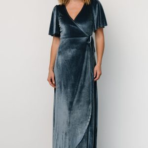 Katelyn Velvet Maxi Wrap Dress | Blue