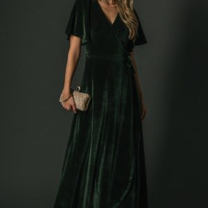 Katelyn Velvet Maxi Wrap Dress | Deep Green