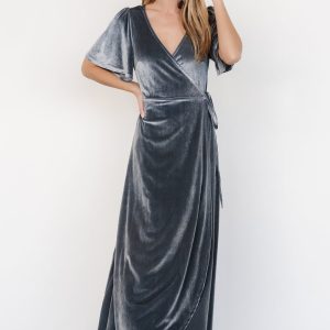 Katelyn Velvet Maxi Wrap Dress | Dusty Blue