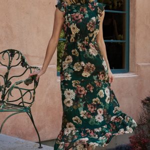 Kearny Ruffle Maxi Dress | Dark Green Floral