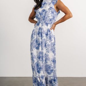 Kearny Ruffle Maxi Dress | White + Blue Floral