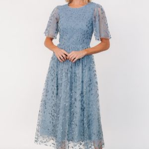 Kendra Embroidered Dress | Dusty Blue