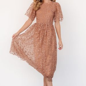 Kendra Embroidered Dress | Nude Rose