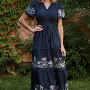 Kennedy Embroidered Maxi Dress | Blue